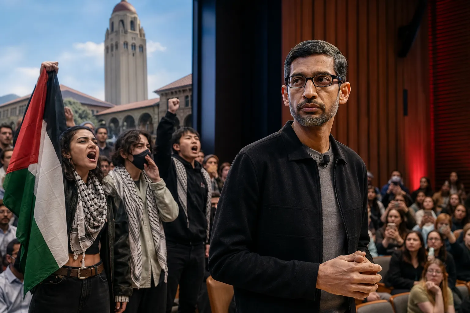 Sundar Pichai Stanford səhnəsində etirazla üzləşdi: səbəb AI yox, Project Nimbus oldu