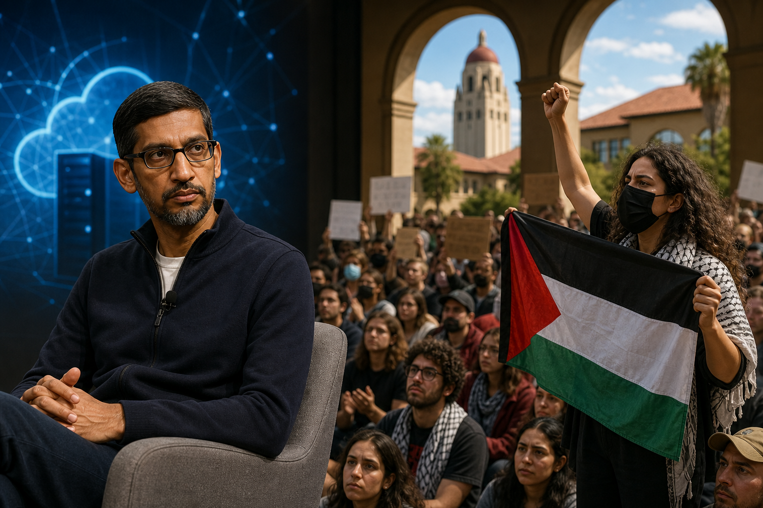 Sundar Pichai Stanford səhnəsində etirazla üzləşdi: səbəb AI yox, Project Nimbus oldu