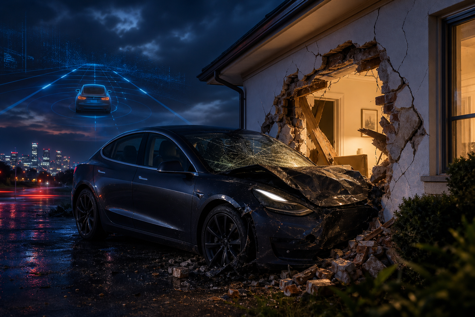 Tesla Model 3 Texasda evə çırpıldı: Sürücü qəza zamanı “Autopilot”un aktiv olduğunu deyir