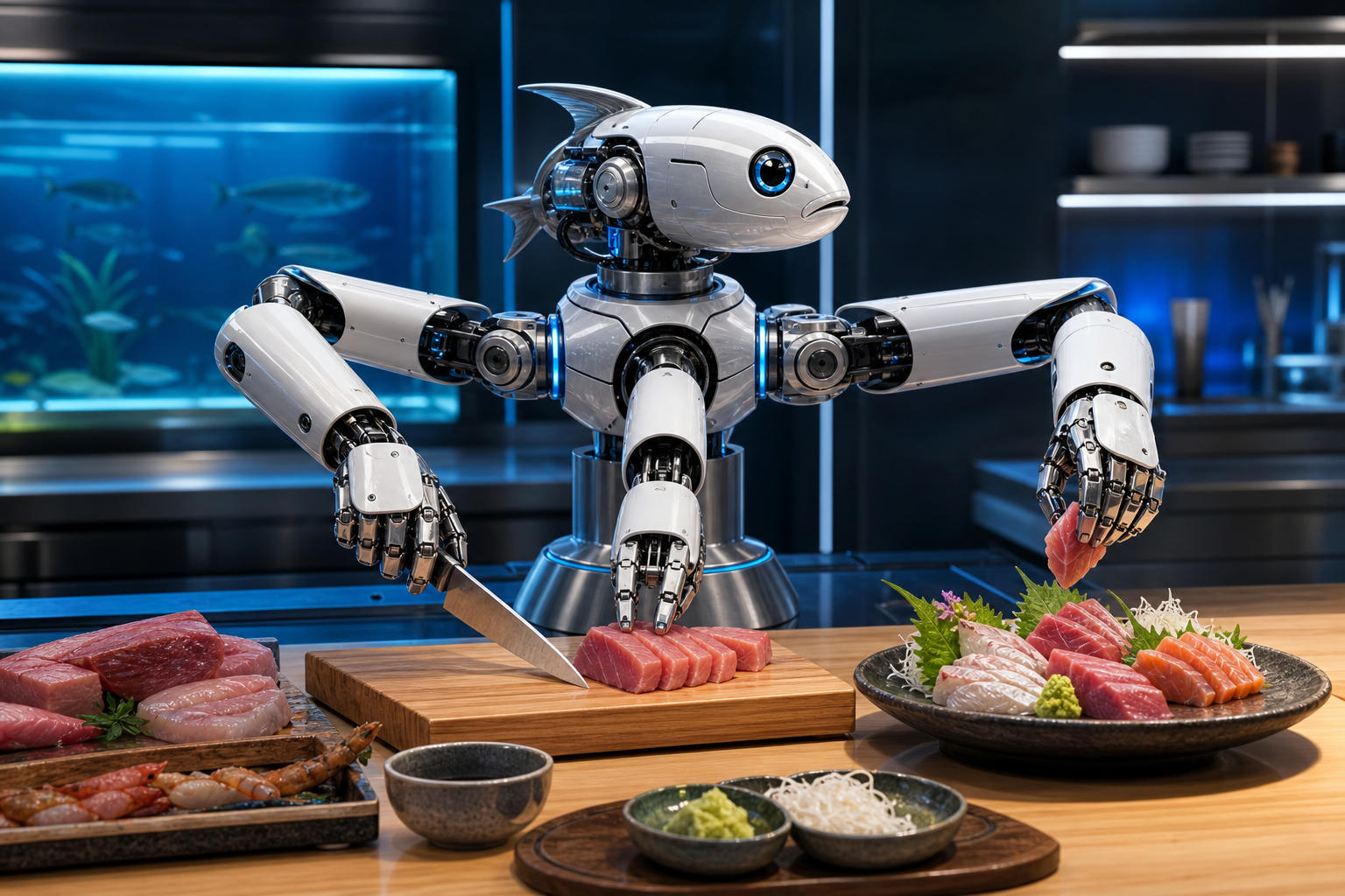 Üçqollu Sashimi-Bot balığı peşəkar kimi doğramağı və servis etməyi öyrənir